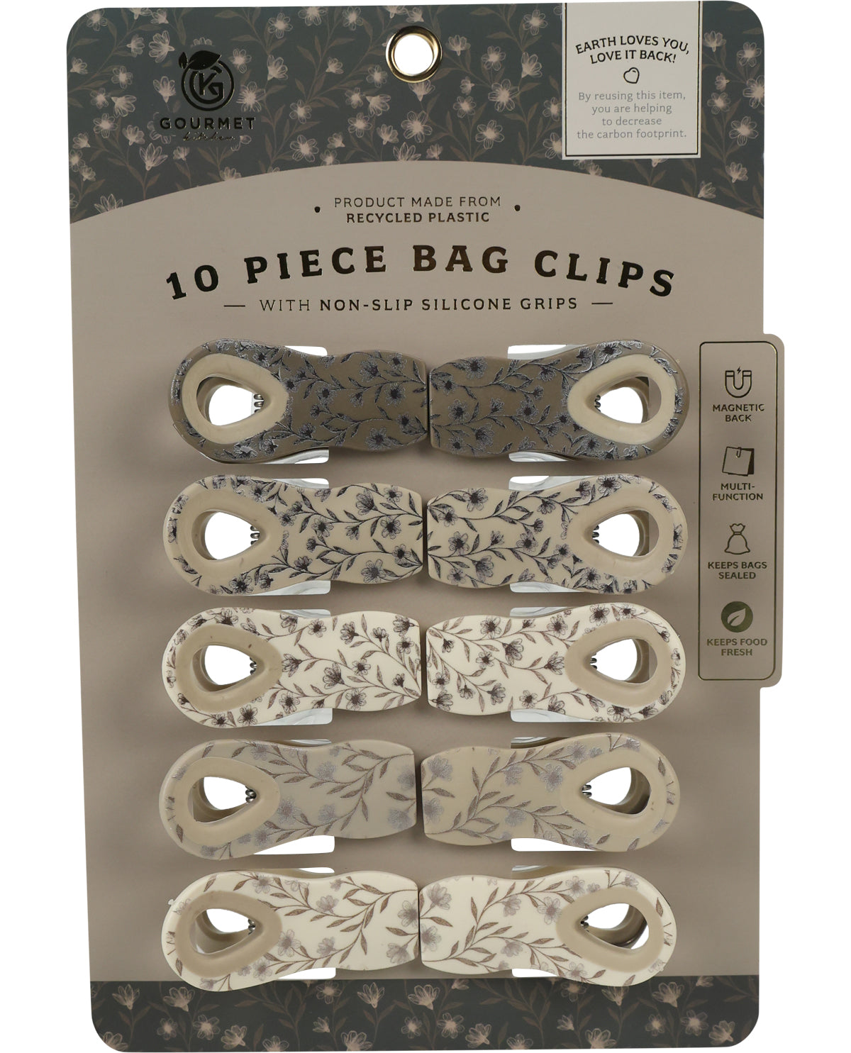 Taupe Floral 10 Piece Magnetic Chip Clips