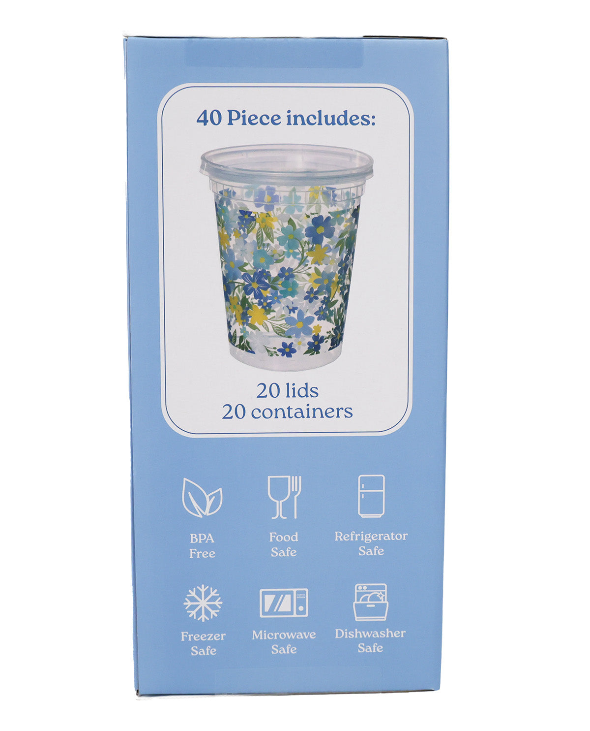 Floral 40 Piece 32oz Plastic Food Container Set