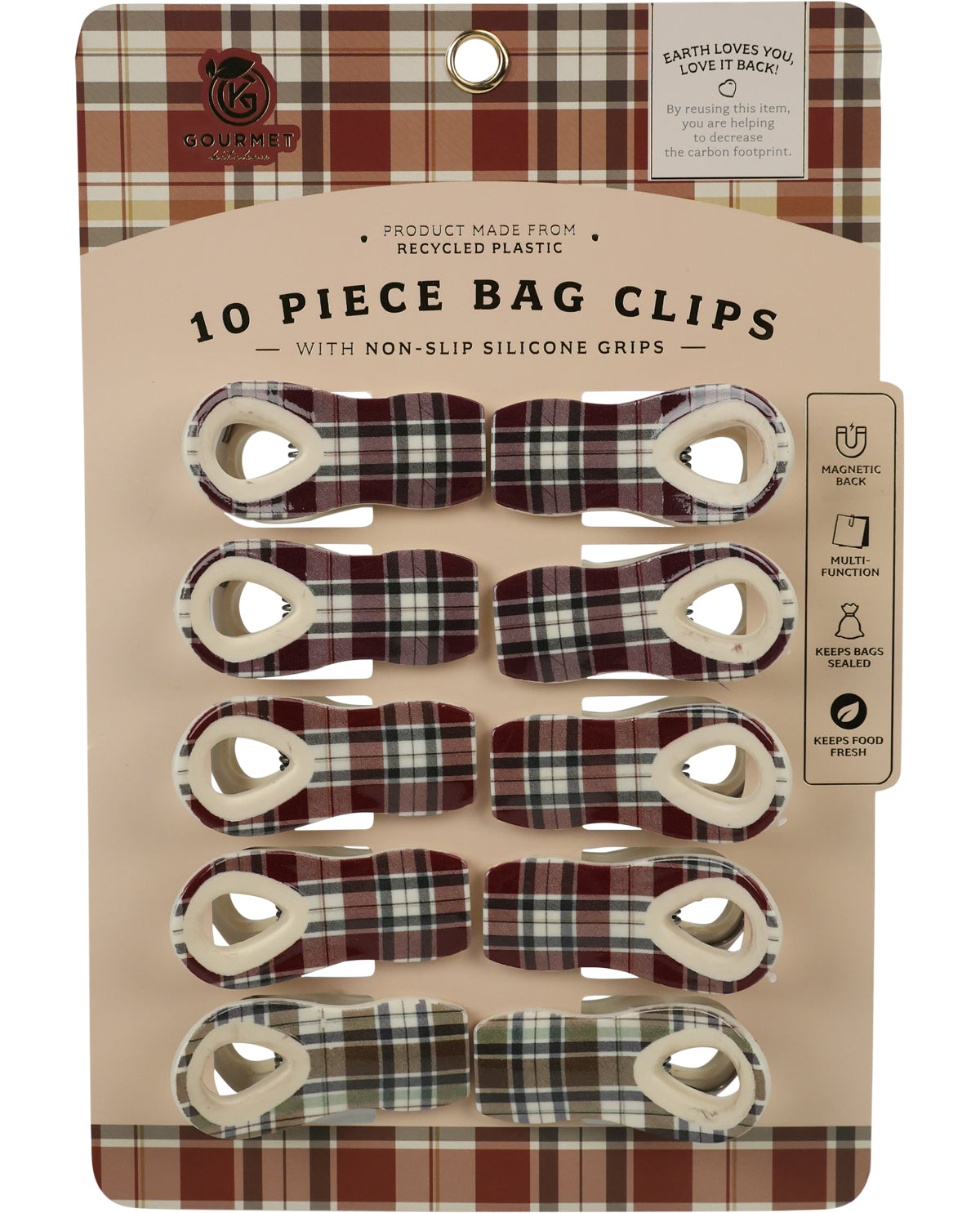 Burgundy Plaid 10 Piece Magnetic Chip Clips