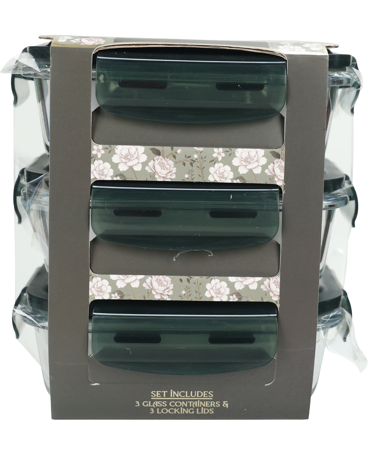 Cilantro 3 Piece Glass Food Container Set