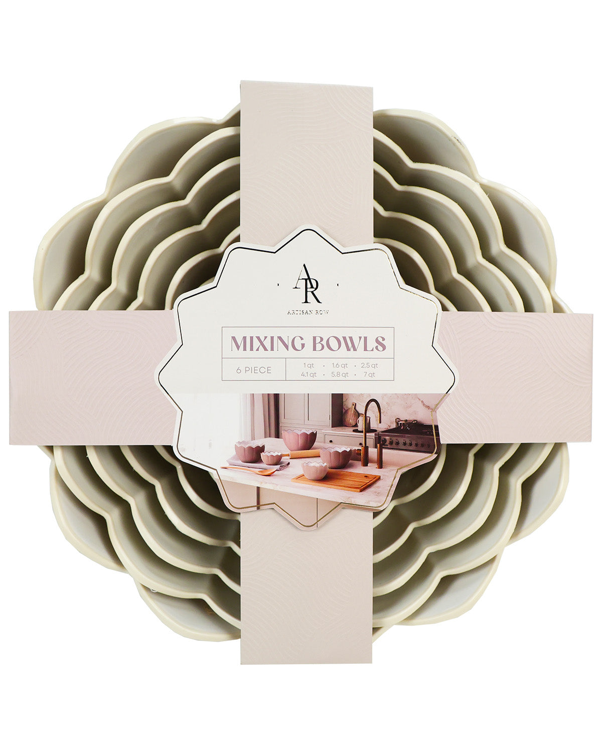6 Piece Scallop White Mixing Bowl Set