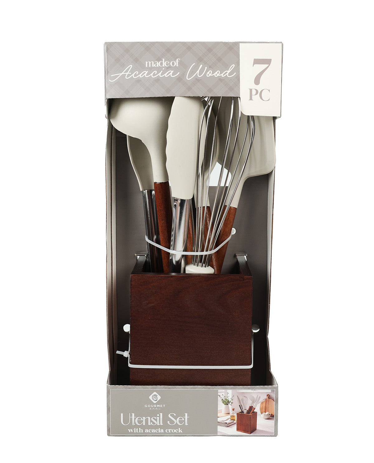 Acacia Wood & Moonbeam 7 Piece Utensil Crock