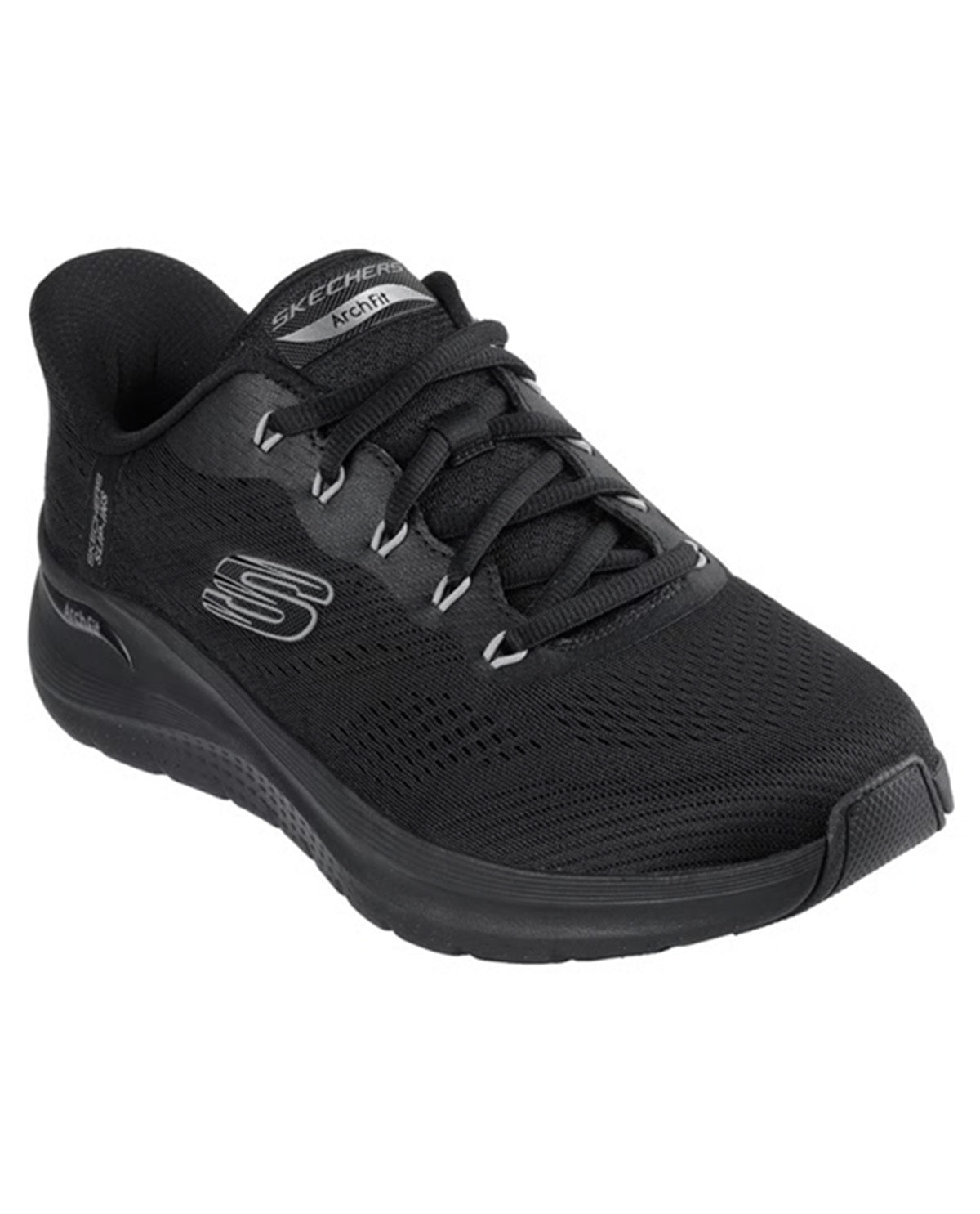 Black athletic shoe on a white background
