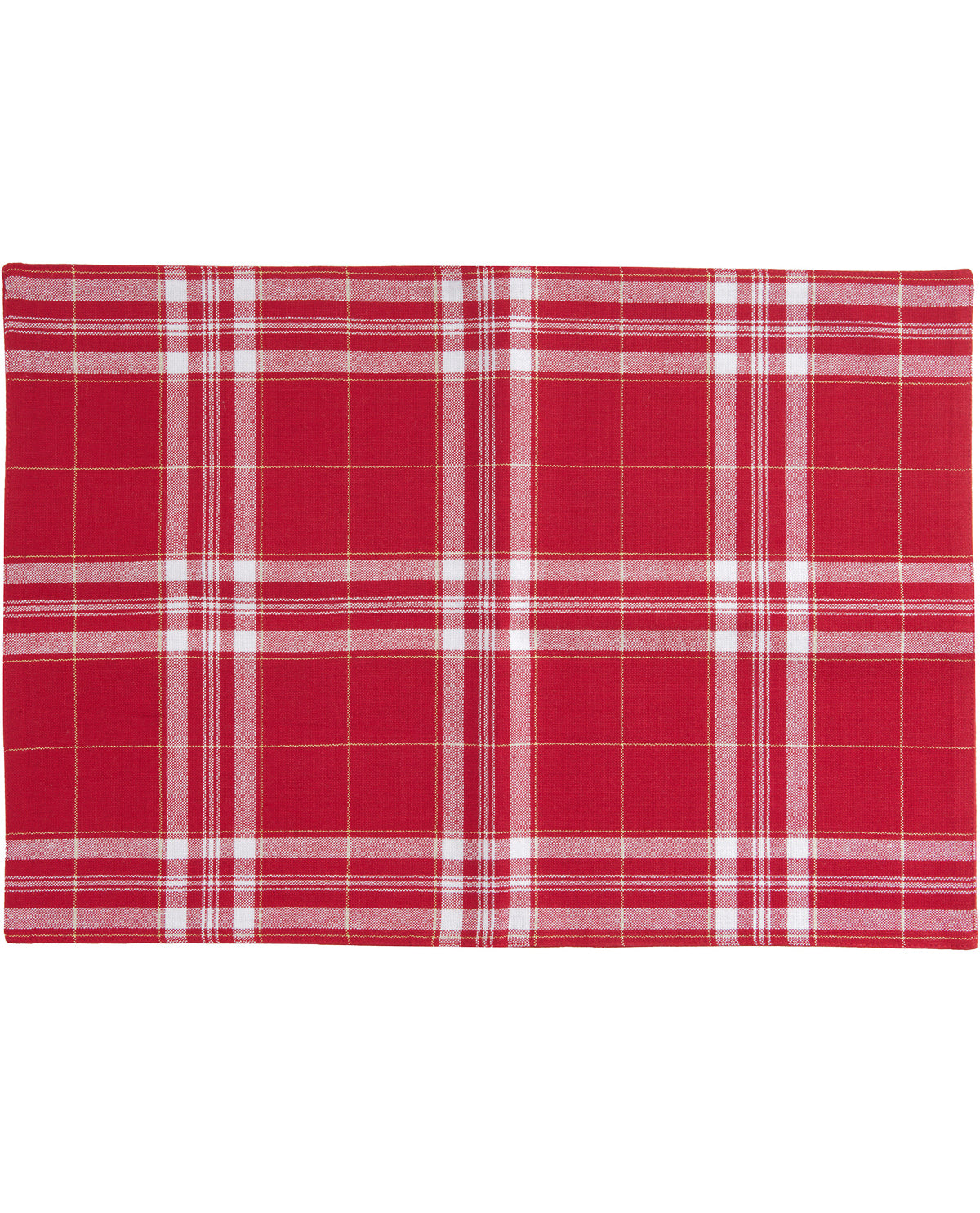 A rectangular red plaid fabric item, likely a placemat or table runner, shown flat against a solid white background.