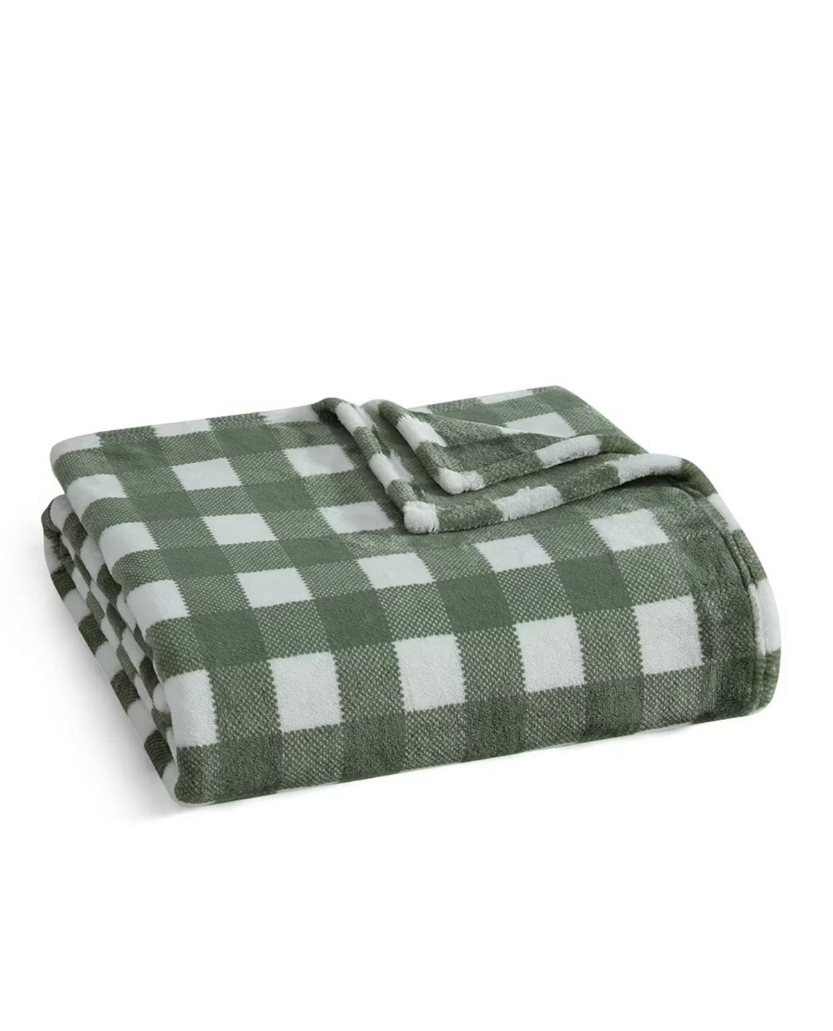 Martha Stewart Madison Gingham Green 60x70" Plush Throw