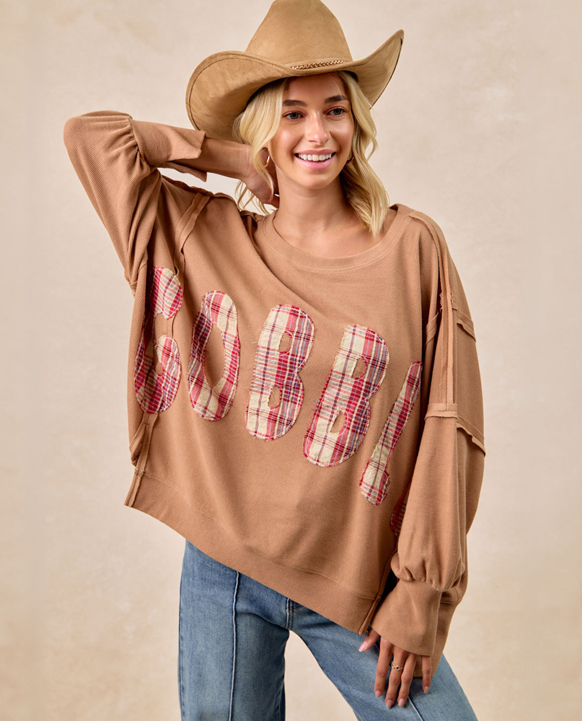 Bibi Thanksgiving Gobble Patch Top Mocha