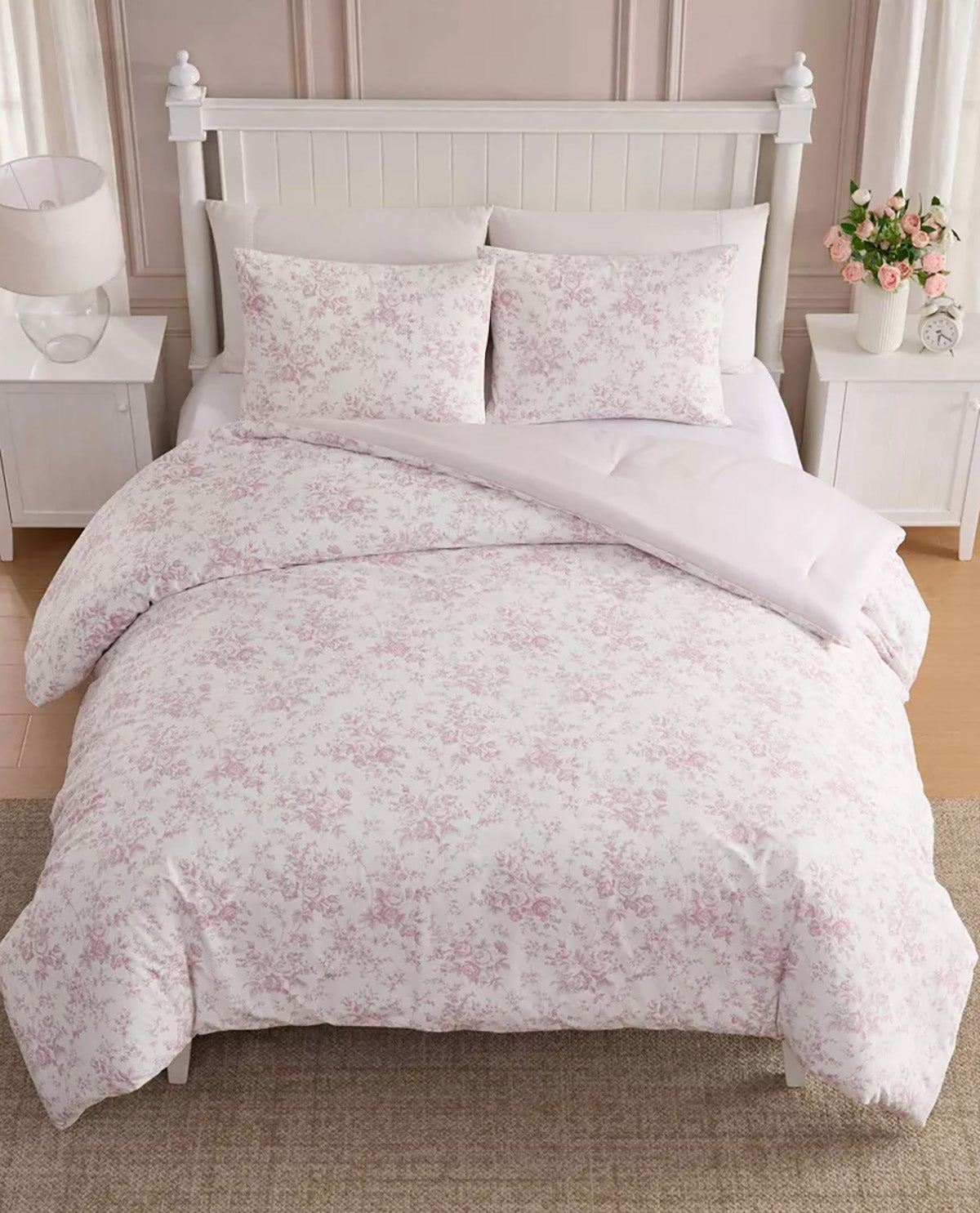 Laura Ashley Garden Toile Pink King 3 Piece Comforter Set