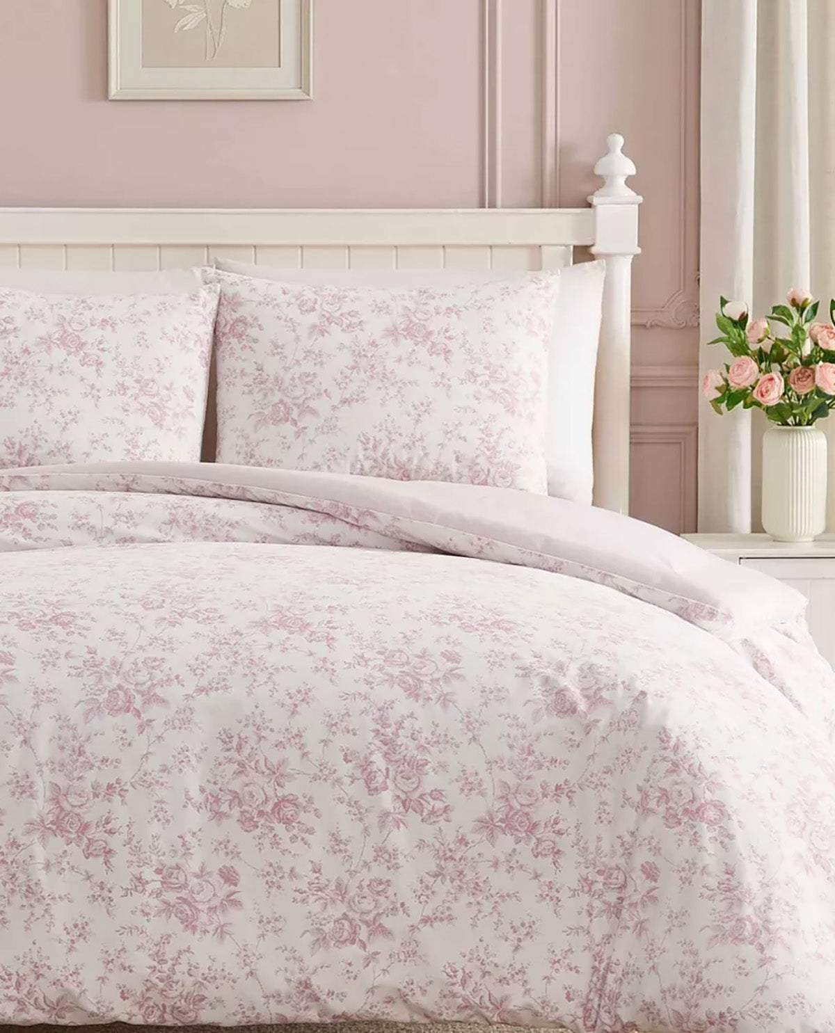 Laura Ashley Garden Toile Pink King 3 Piece Comforter Set