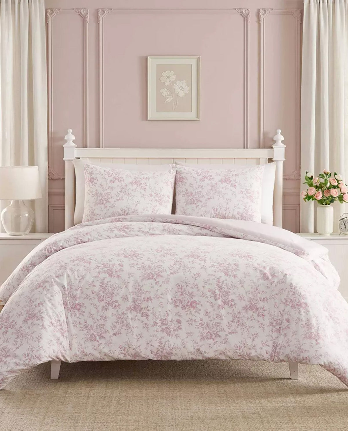 Laura Ashley Garden Toile Pink Full/Queen 3 Piece Comforter Set