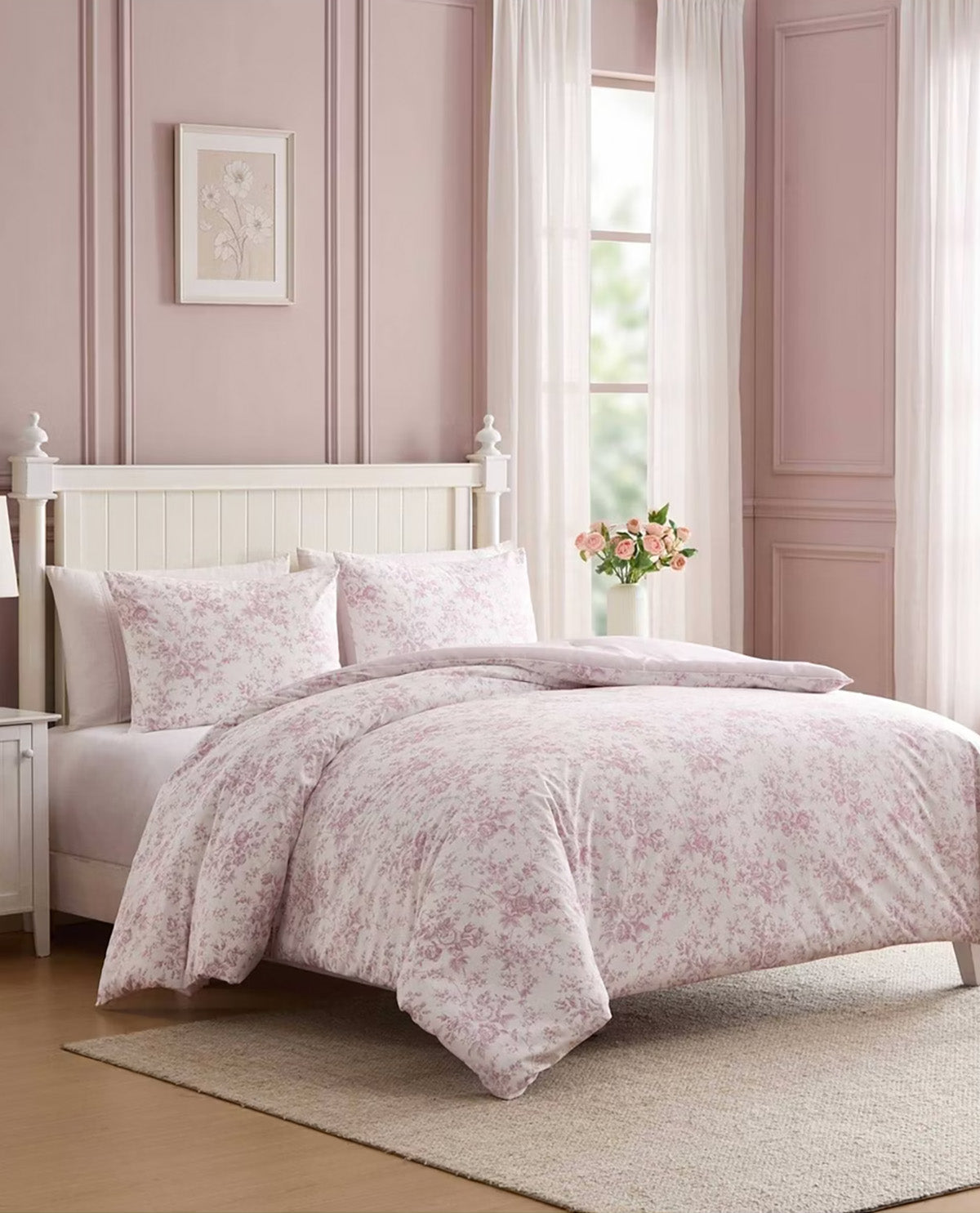 Laura Ashley Garden Toile Pink King 3 Piece Comforter Set