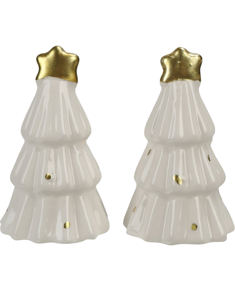 White & Gold Christmas Tree Salt & Pepper Shakers