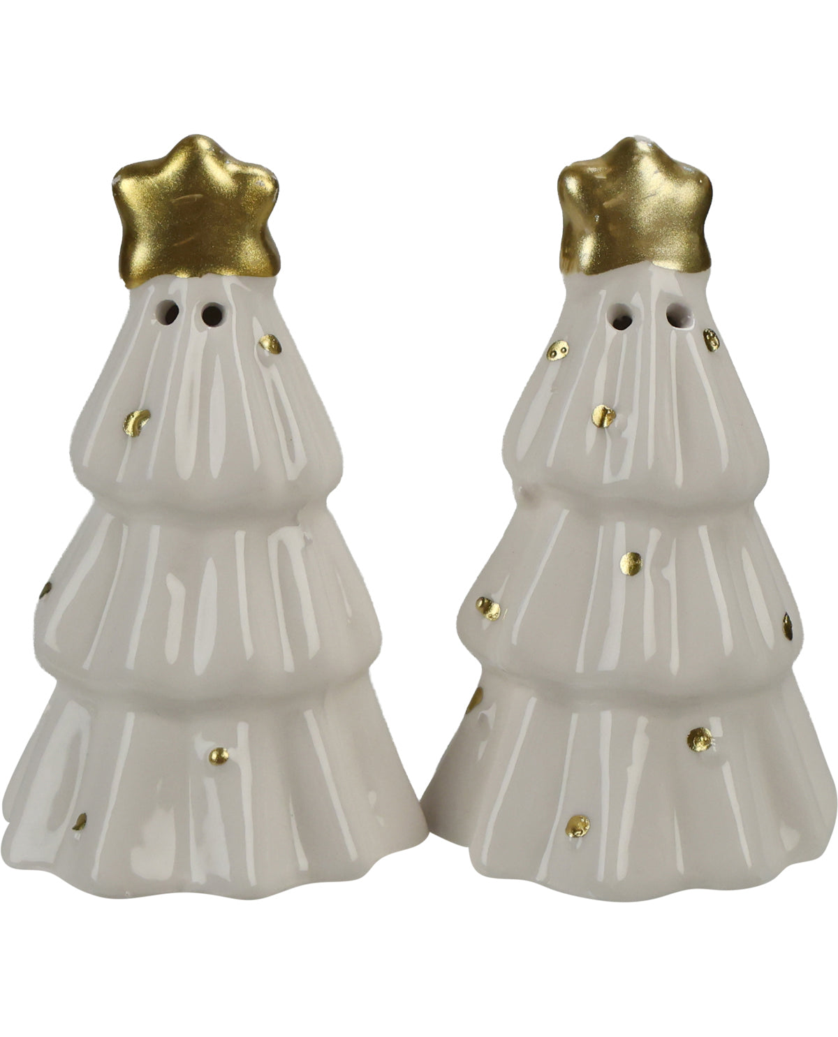 White & Gold Christmas Tree Salt & Pepper Shakers