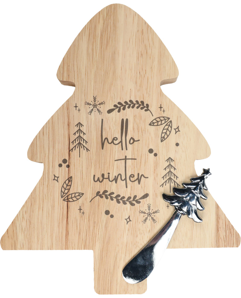 Wooden Tree Cheese Board & Knife Set