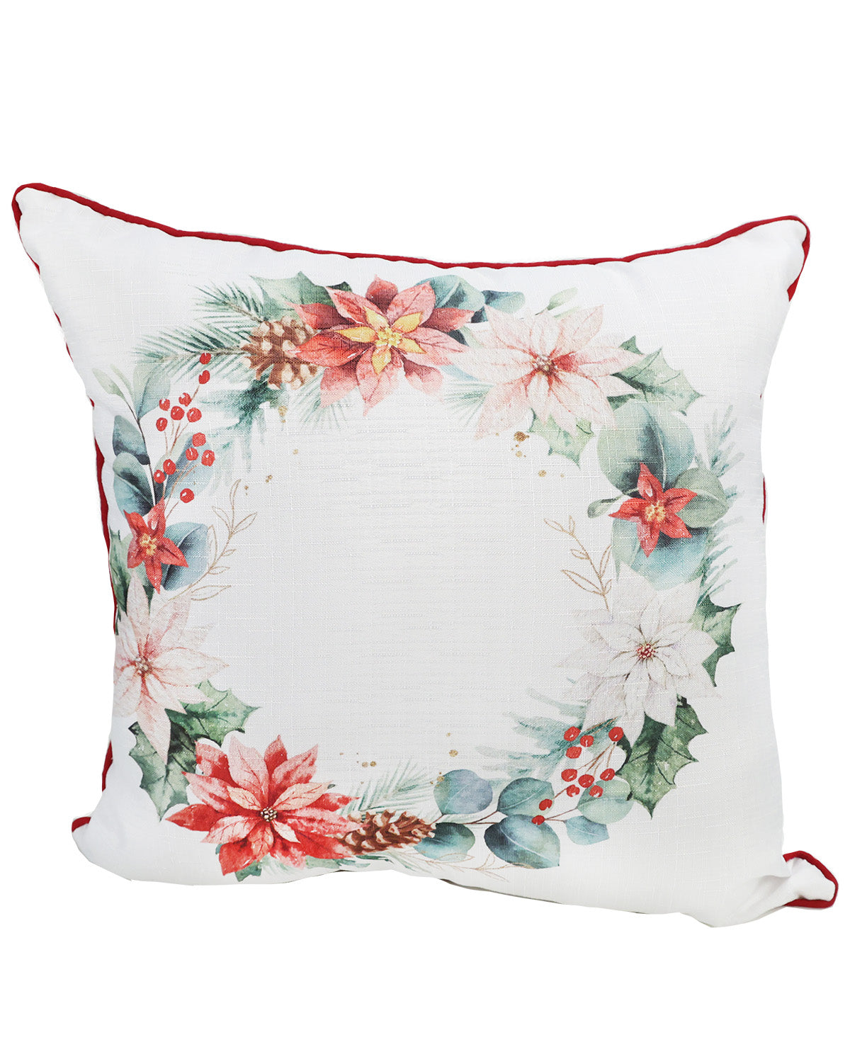 Poinsettia Wreath 16x16" Throw Pillow