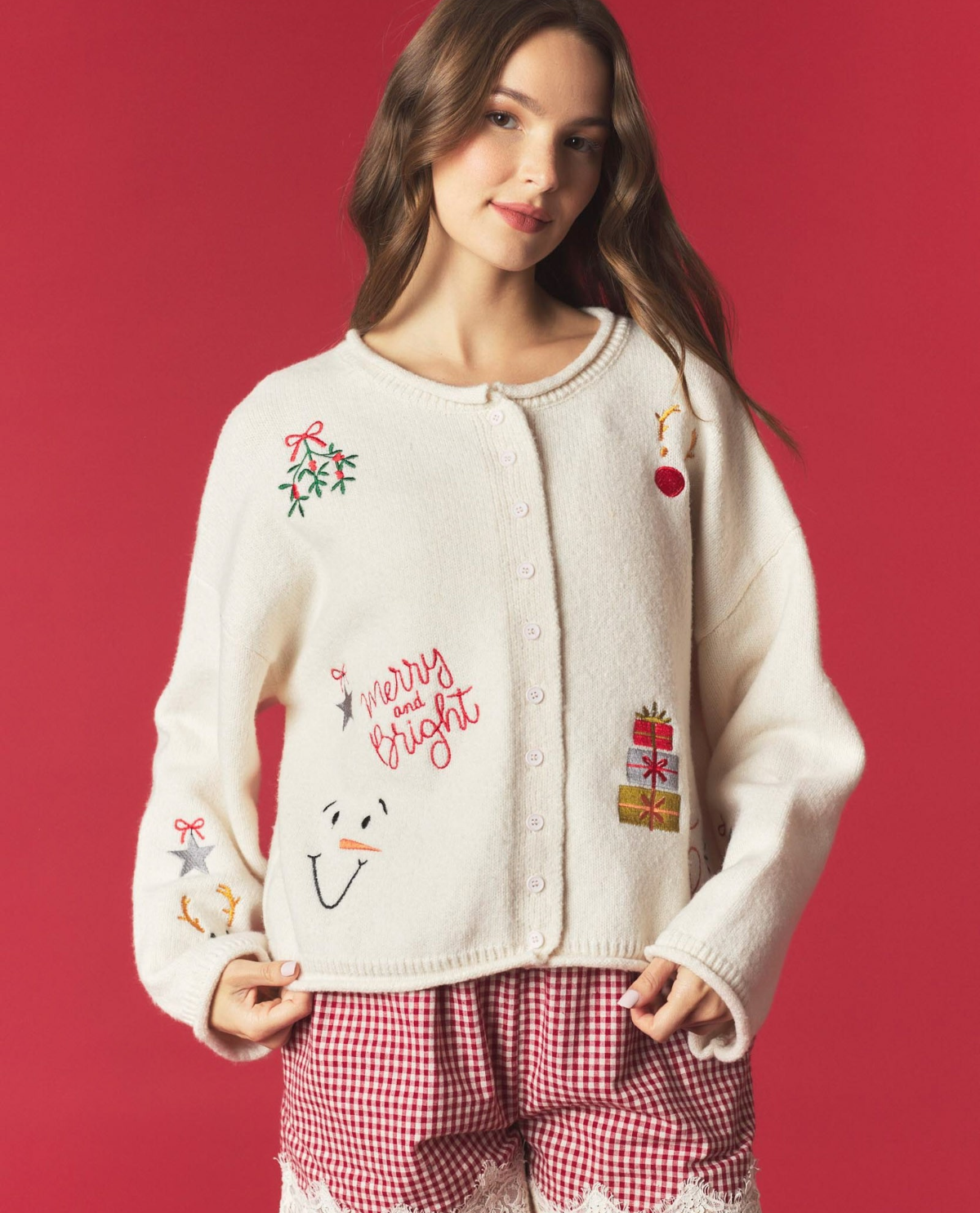 Peach Love Christmas Cardigan Sweater Ivory