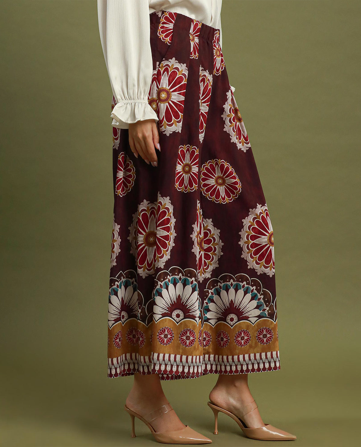 Umgee Print Wide Leg Pant Merlot