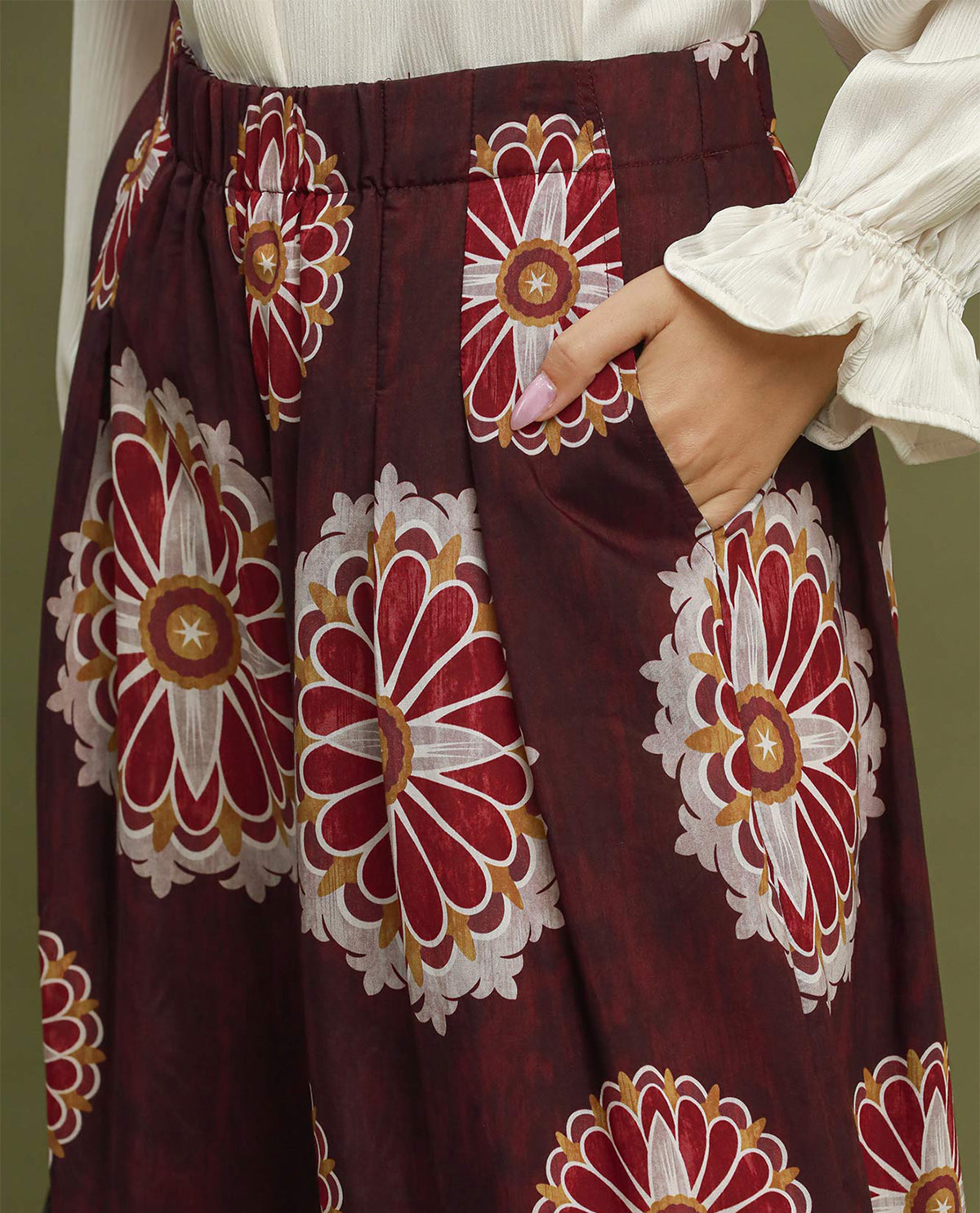 Umgee Print Wide Leg Pant Merlot
