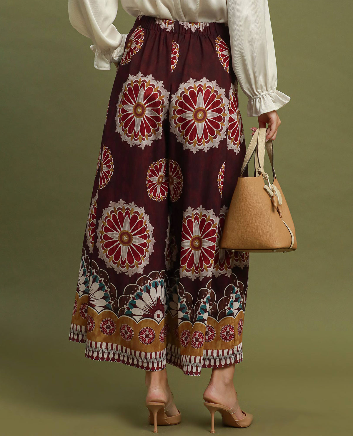 Umgee Print Wide Leg Pant Merlot
