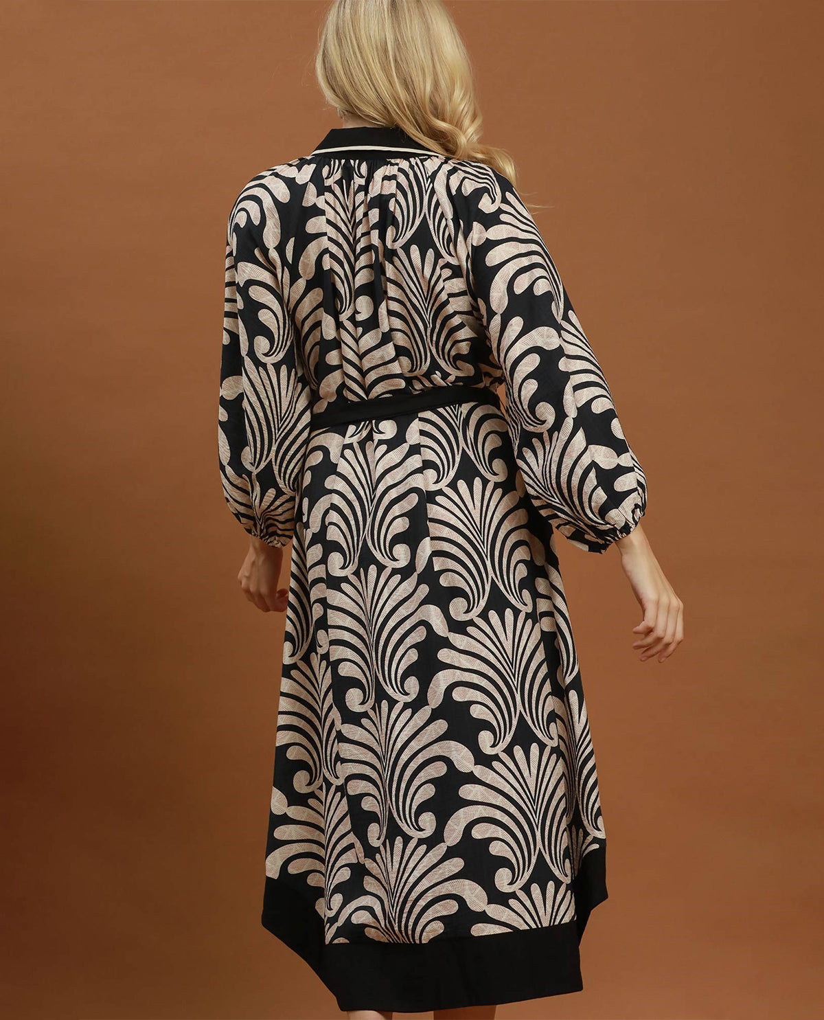 Umgee Print Button Down Maxi Dress Black