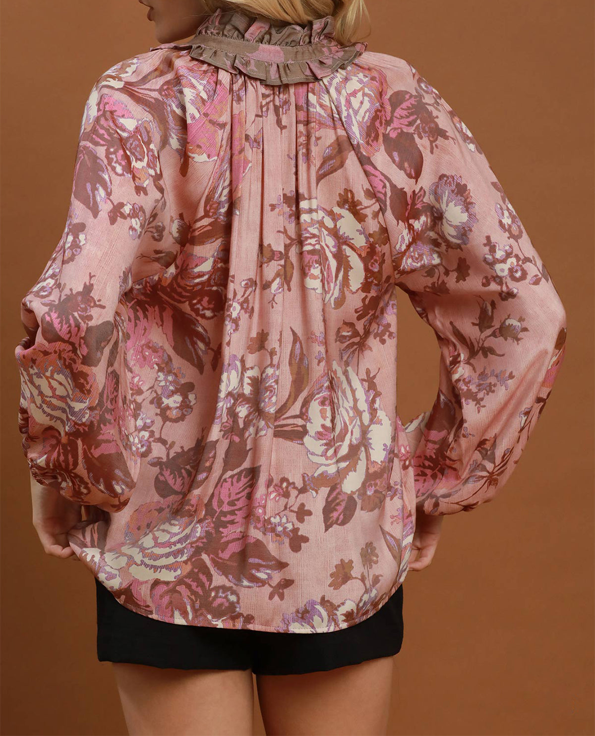 Umgee Floral Print Puff Sleeve Top Rose