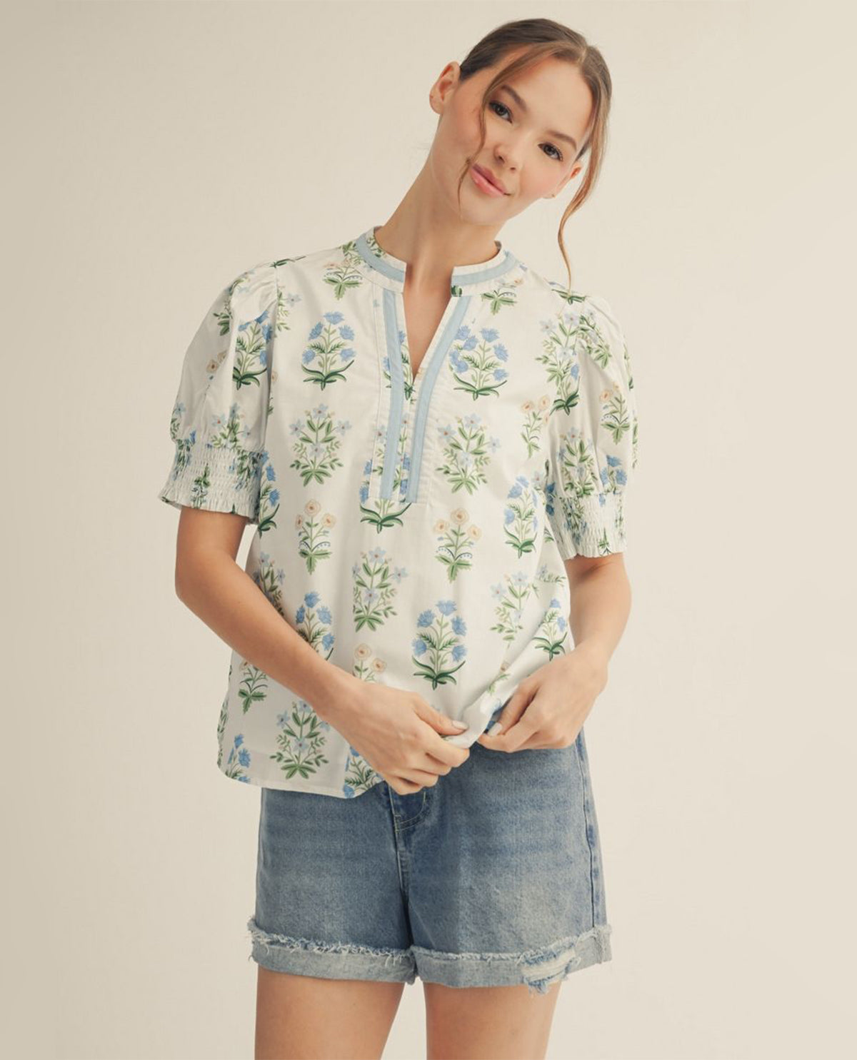 Jodifl Floral Print Puff Sleeve Top White