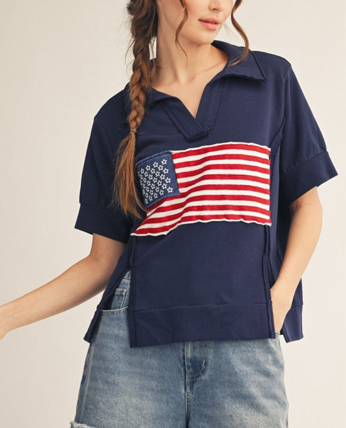 Jodifl Johnny Collar American Flag Top Navy