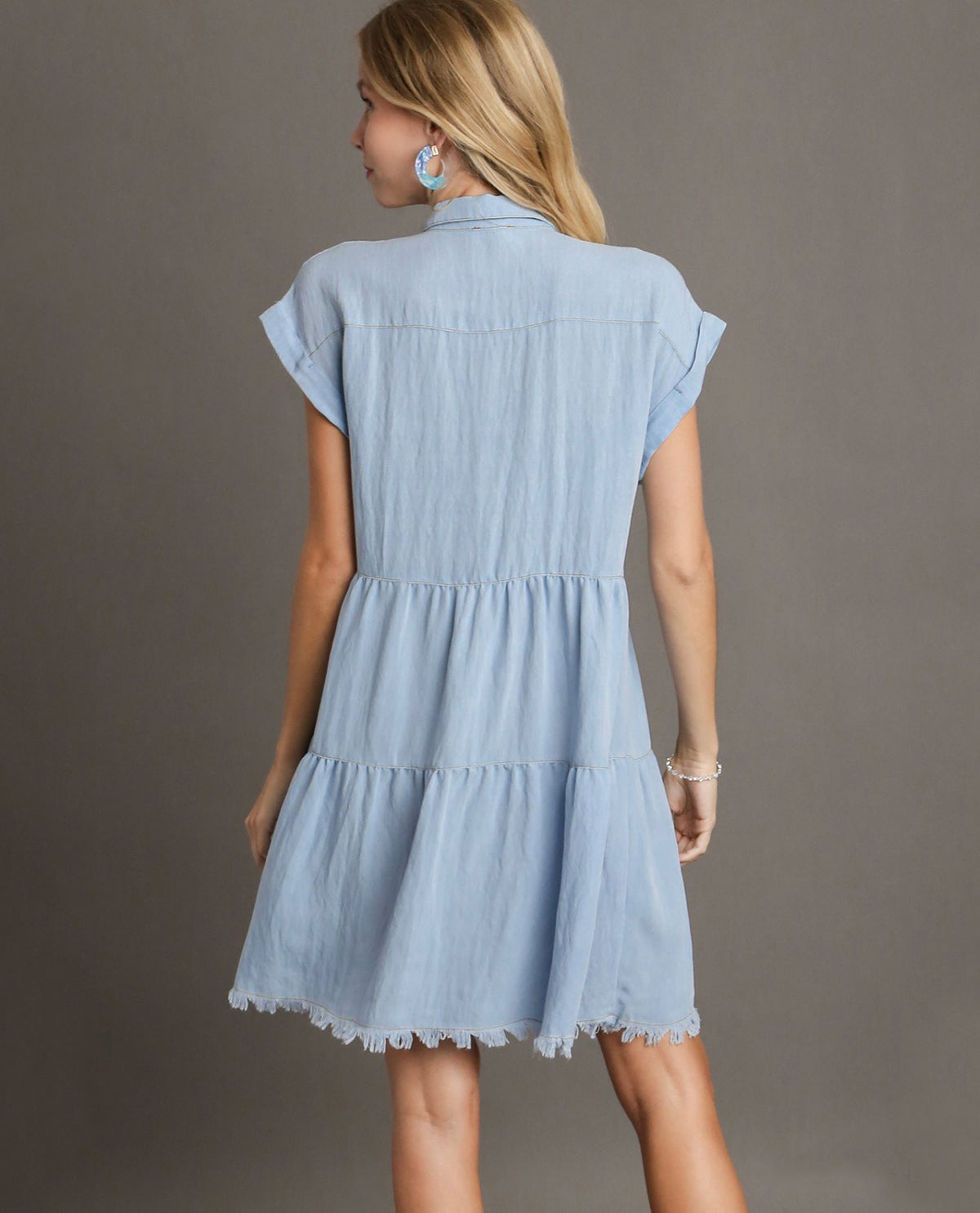 Folded Sleeve Snow-Washed Ruffle Dress