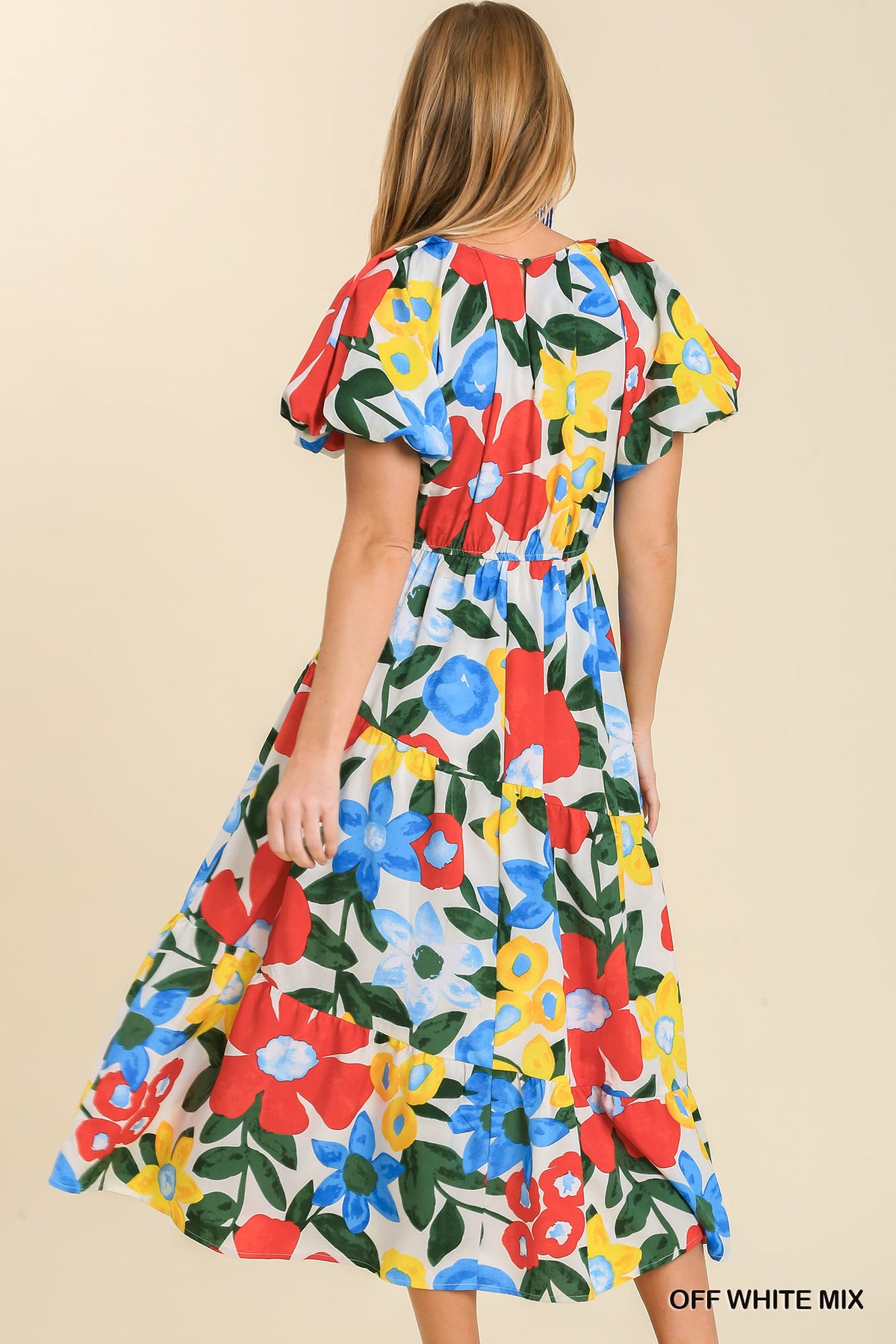 Floral Print Split Neck Midi Dress