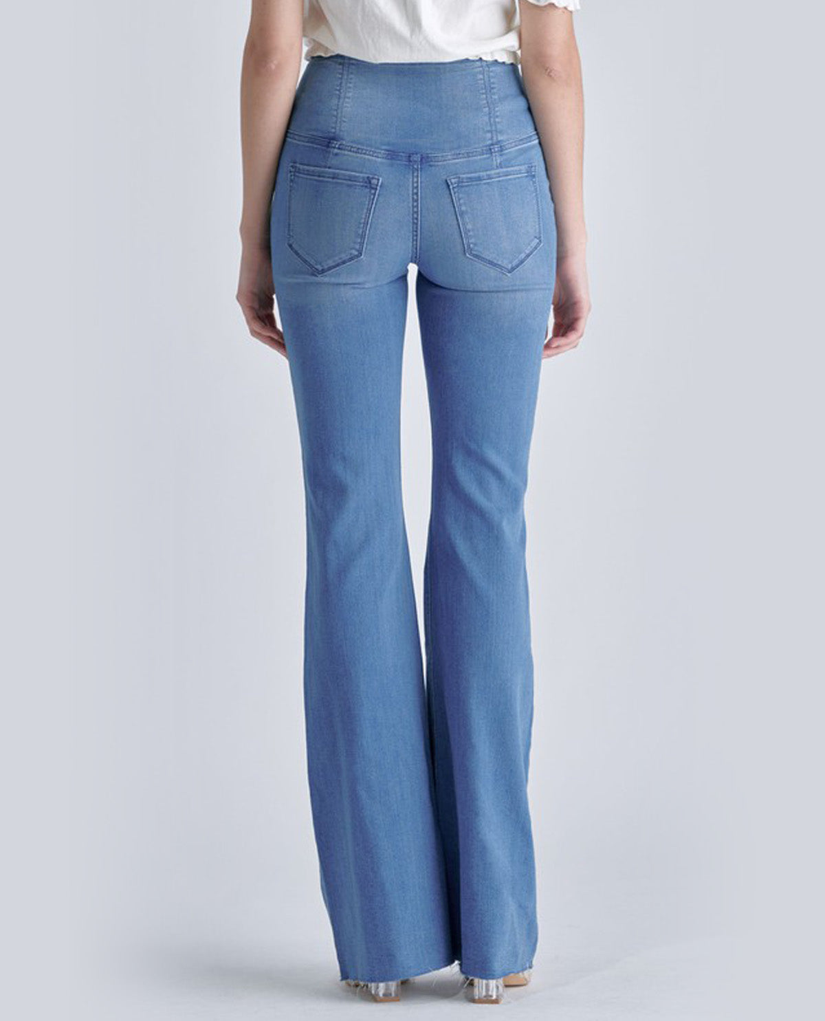 Cello High Rise Flare Jean with Criss Cross Wide Waistband Detail