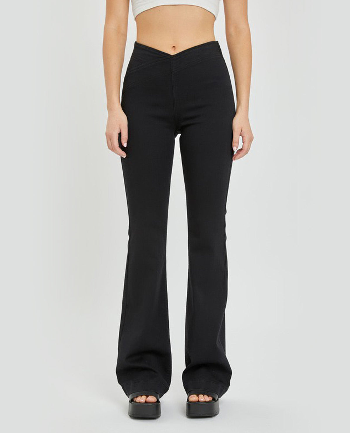 Cello Overlapped Waist Band Pull On Flare Jeans