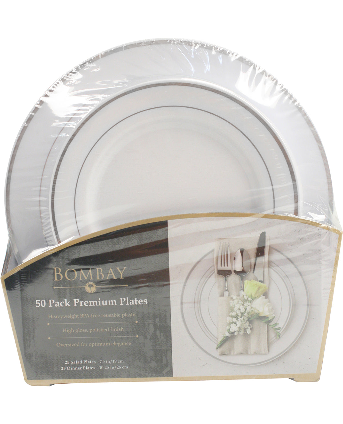 Silver Trim Round Dinnerware Set - 50 Count