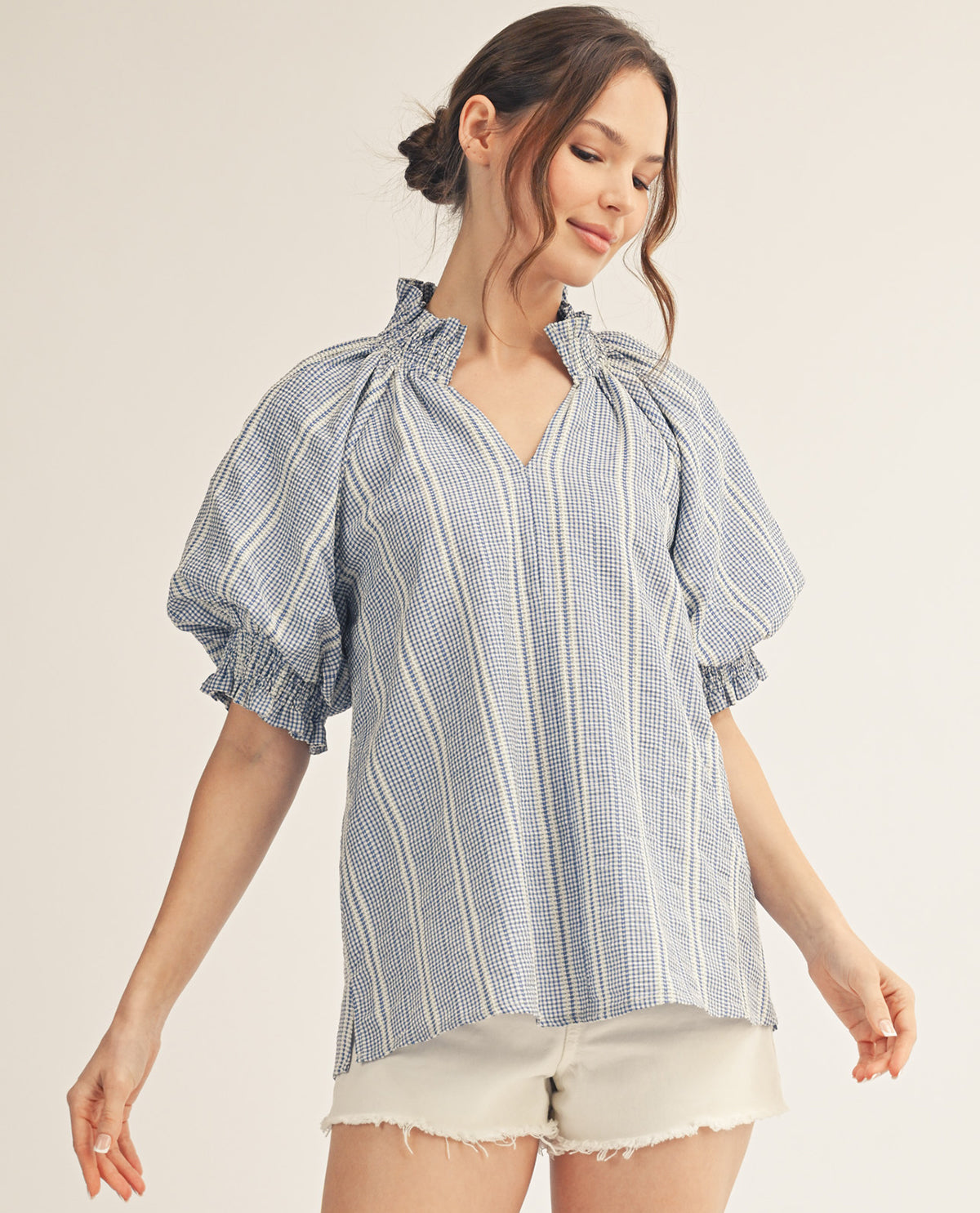 Jodifl Puff Sleeve Stripe Top Blue