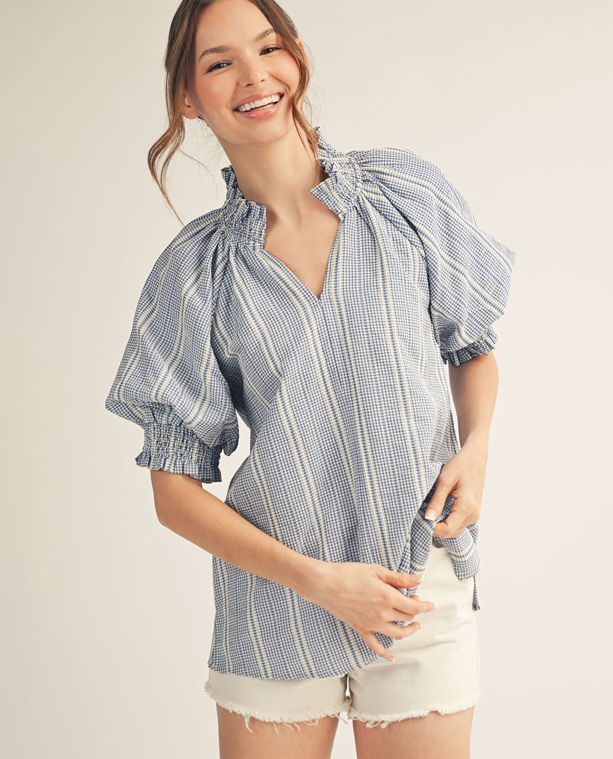 Jodifl Puff Sleeve Stripe Top Blue