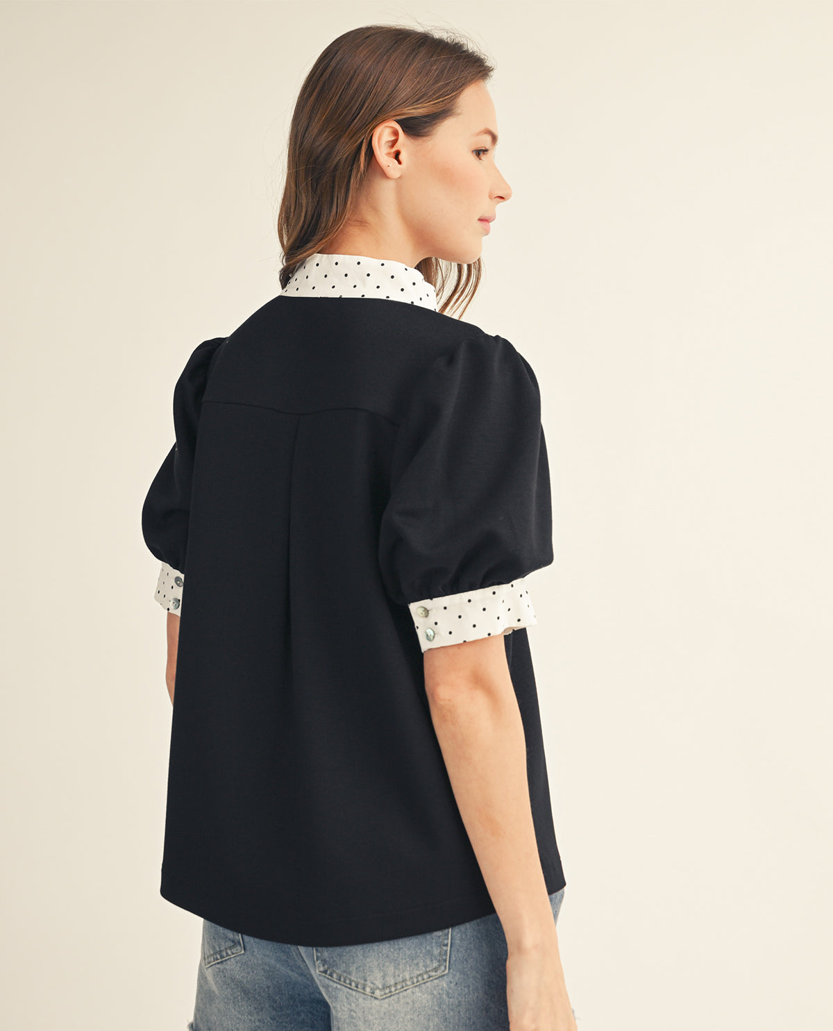 Jodifl Solid Top With Polka Dot Trim Black