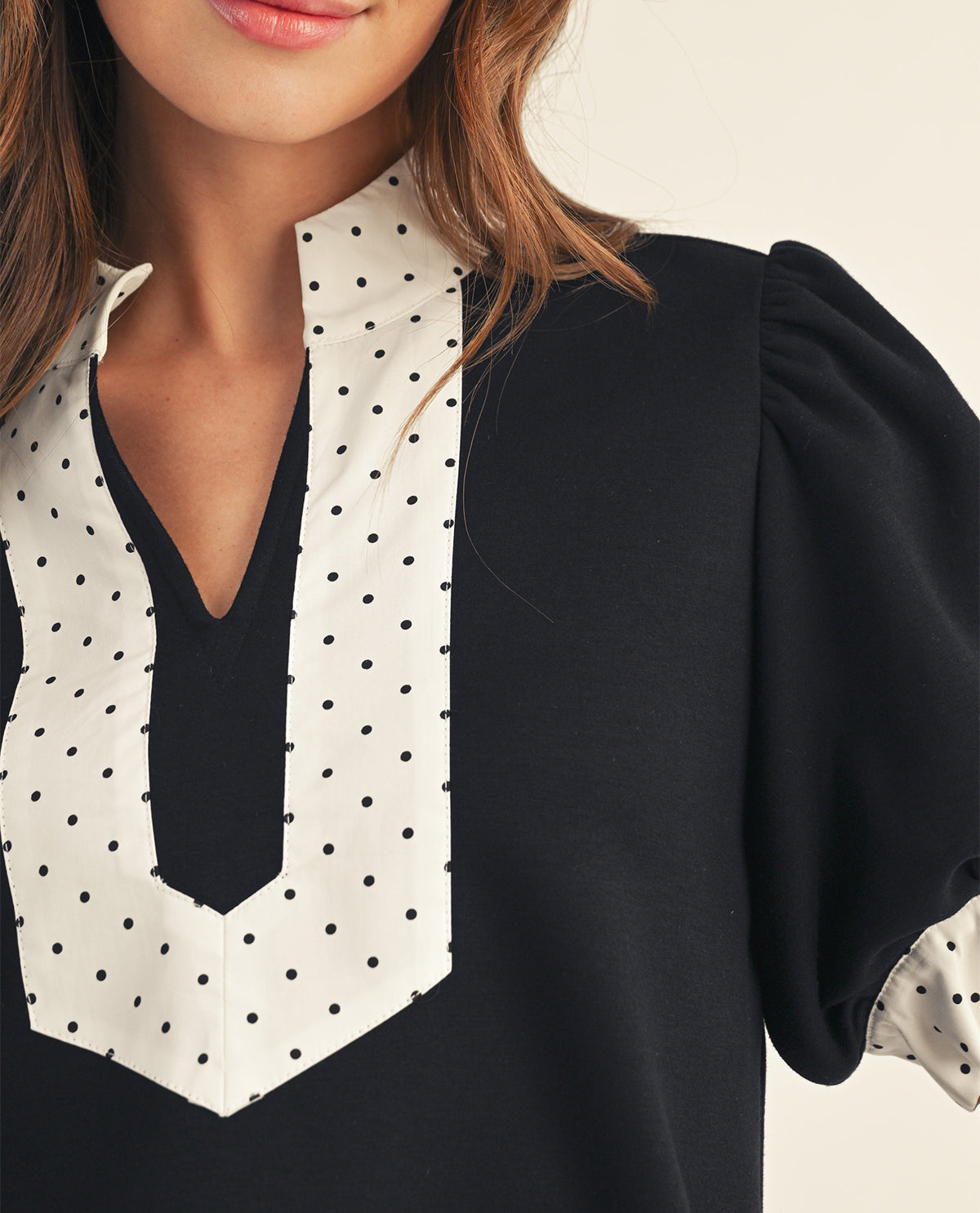 Jodifl Solid Top With Polka Dot Trim Black