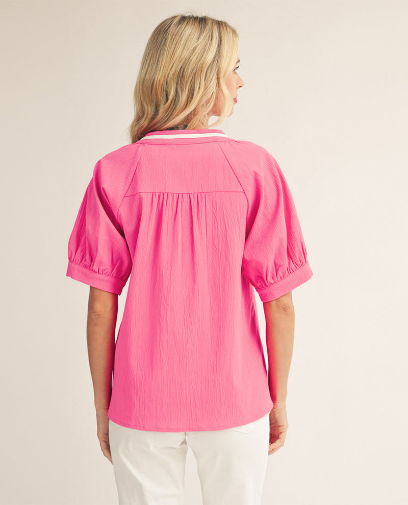 Jodifl V-Neck Top With Contrast Trim Pink