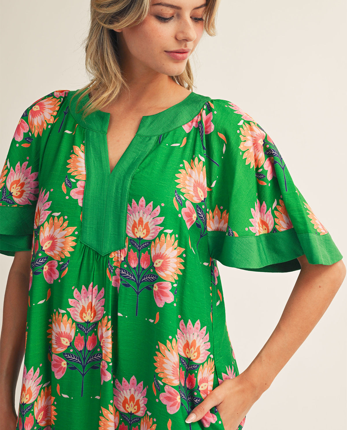 Jodifl Print Dress With Solid Trim Green