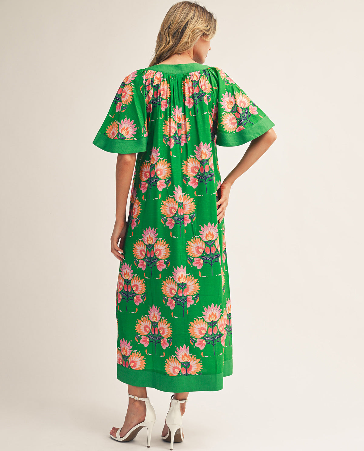 Jodifl Print Dress With Solid Trim Green