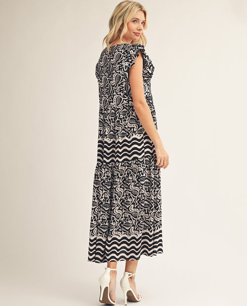 Jodifl Border Print Dress Black
