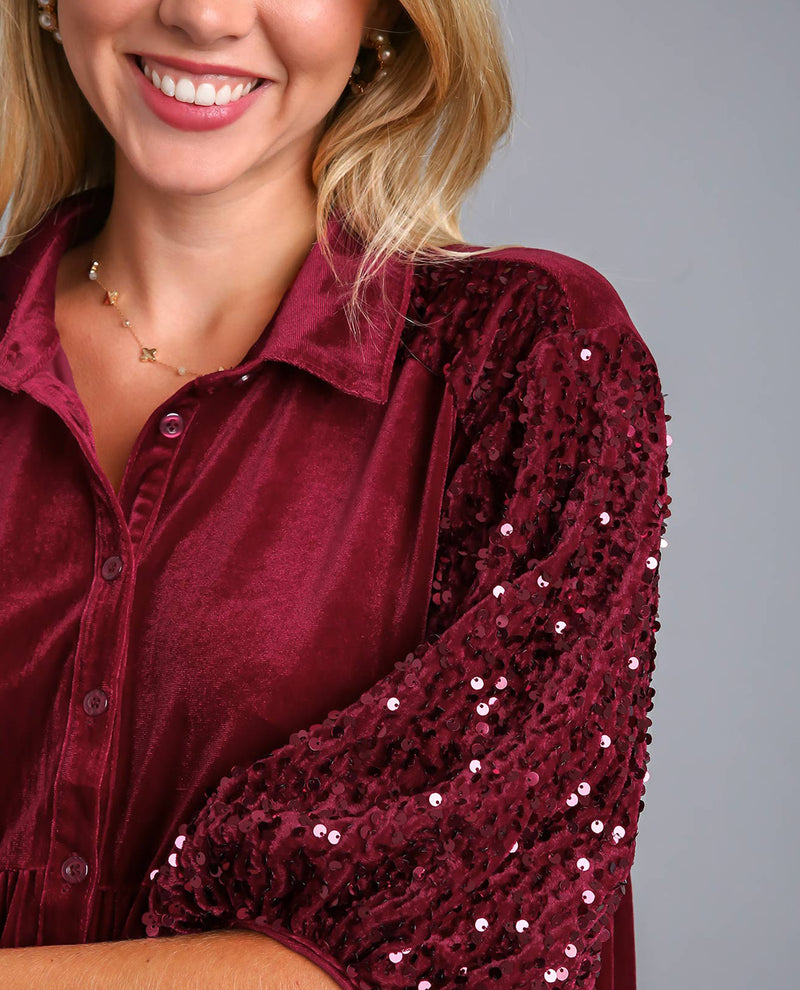 Velvet Sequined Contrast Tiered Tunic