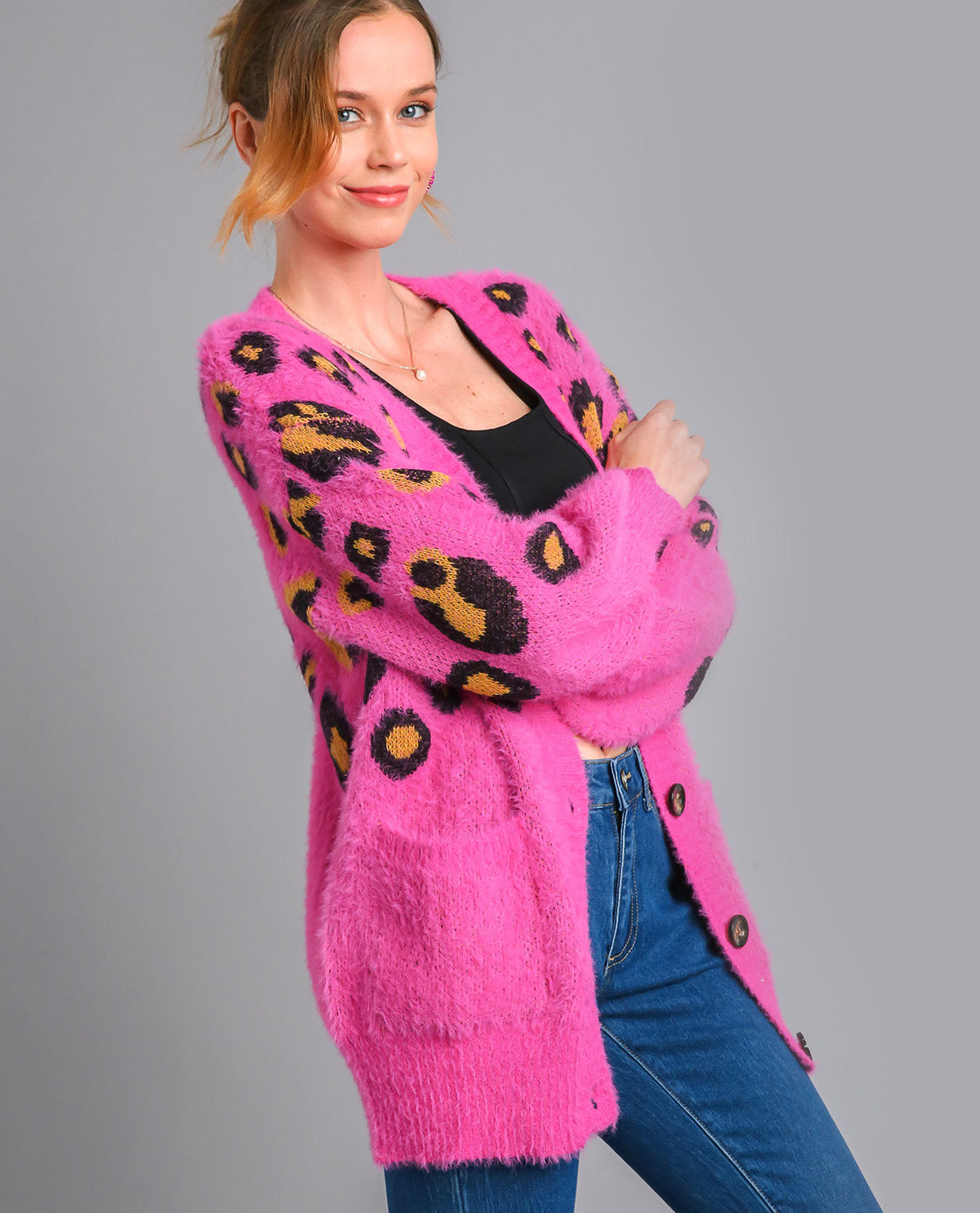 Fuzzy Leopard Print Cardigan