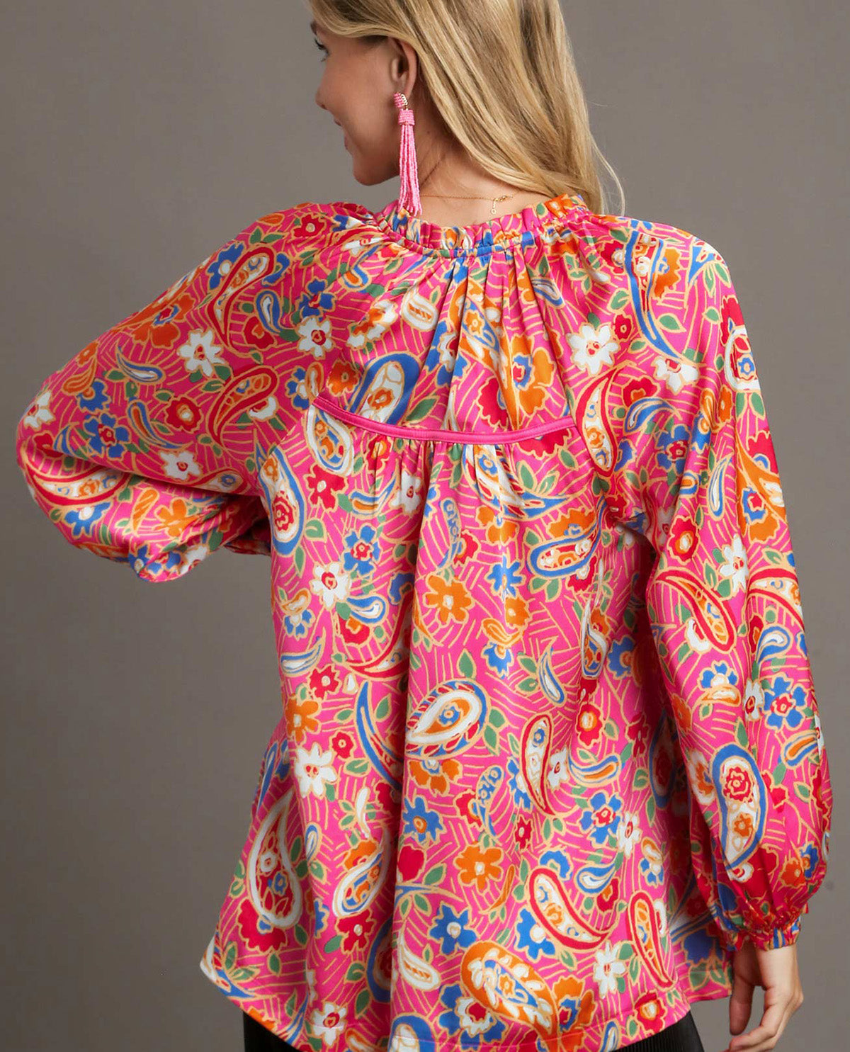 Satin Paisley Blouse with Buttons