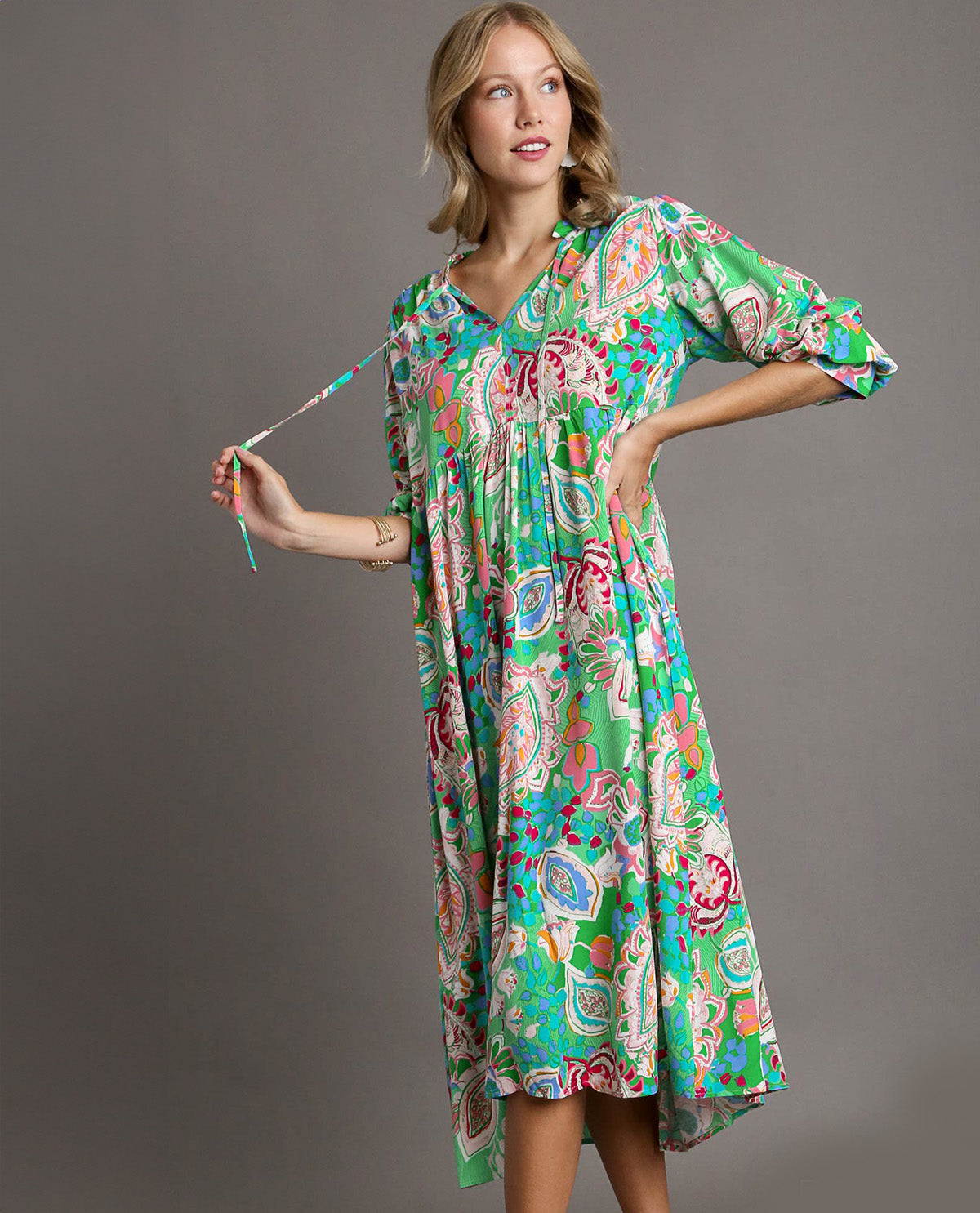 Paisley Print Tiered Midi Dress