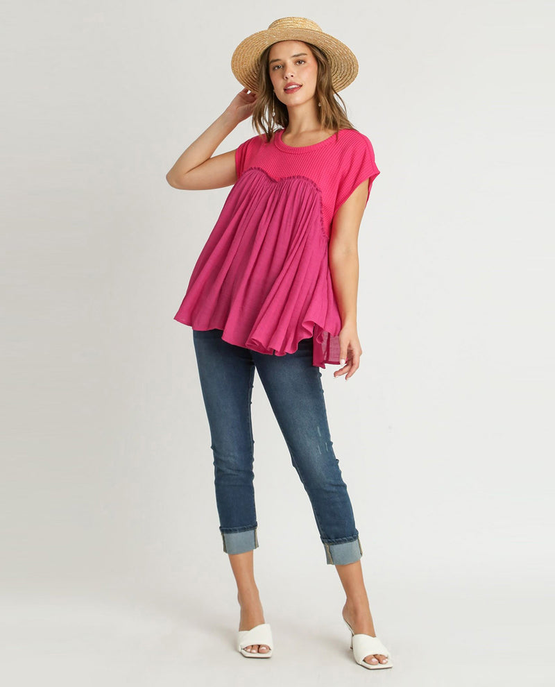 Crew Neck Waffle Knit Tunic Top