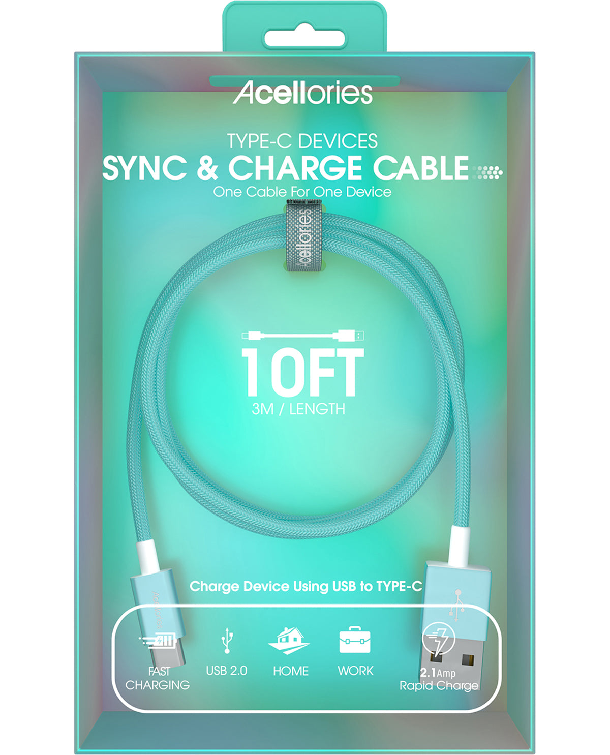 10Ft. Seafoam Type C Charging Cable