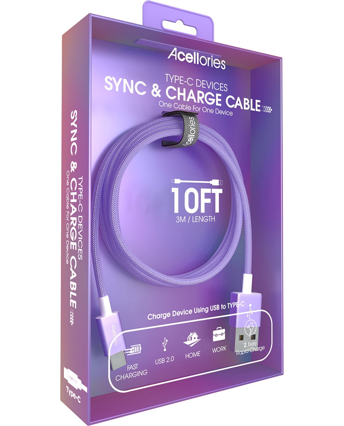 10Ft. Purple Type C Charging Cable