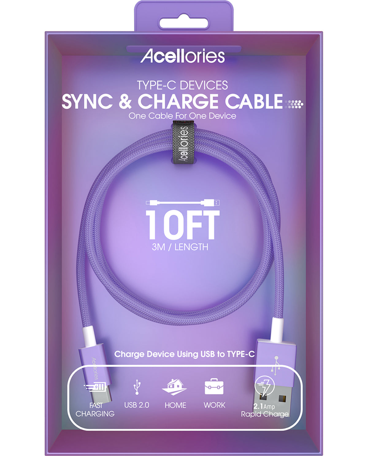 10Ft. Purple Type C Charging Cable