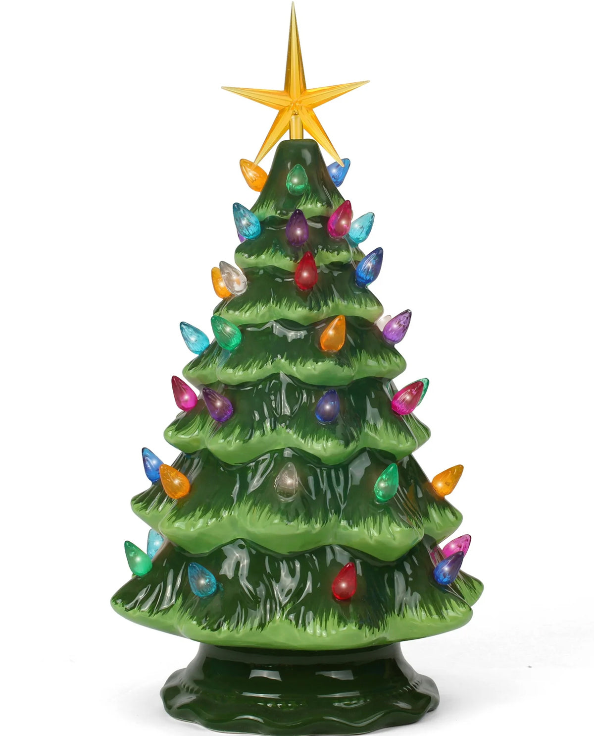 Small Ceramic Christmas Tree with Multi Lights & Stand - 6.5"