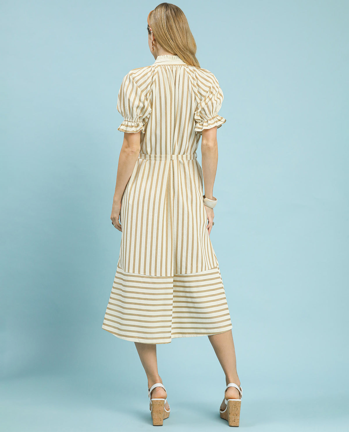 Umgee Stripe Dress With Tie Waist Latte