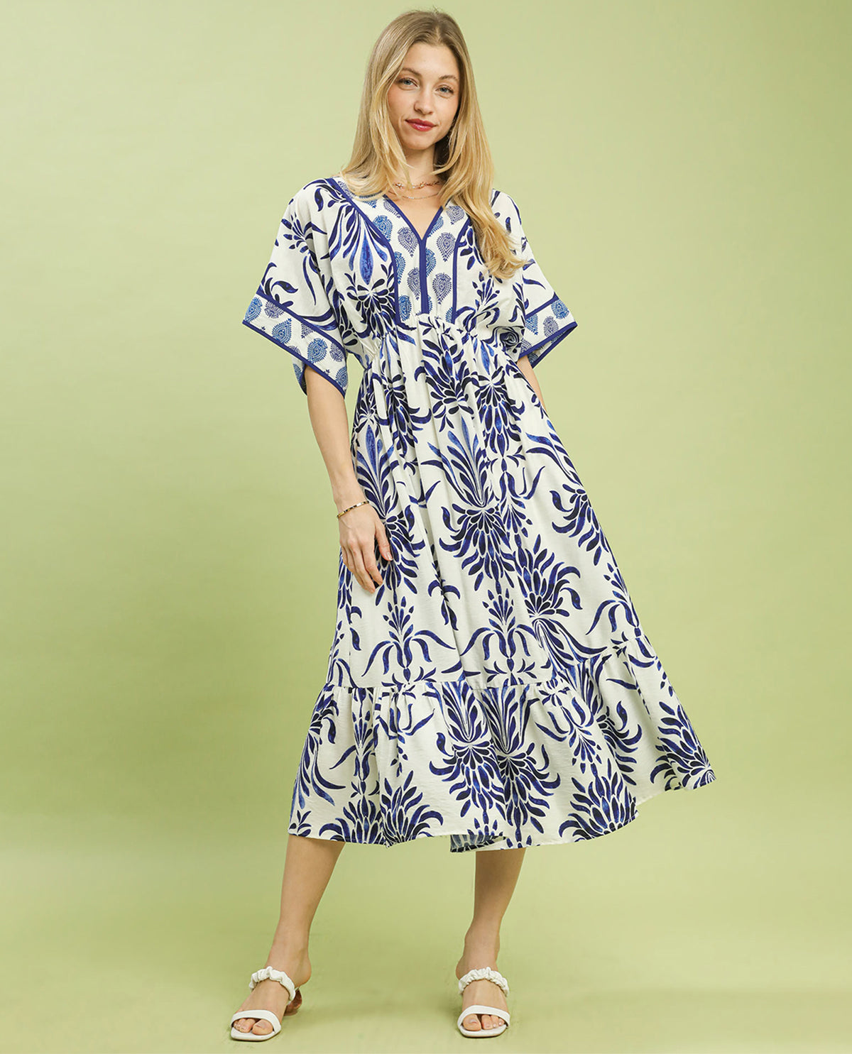 Umgee Floral Print Dress Blue